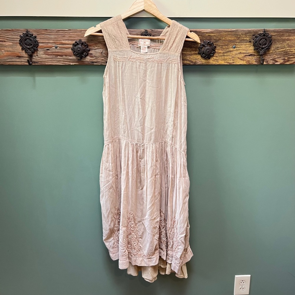 April Cornell Cream Midi Dress with Embroidered Hem